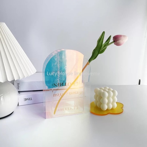 Nordic vase acrylic rainbow iridescent clear home decor flower vase container 1 - Picture 1 of 7